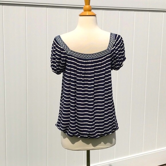 NWT Max Studio Navy Blue and White Striped Shirt Size Medium - Picture 5 of 13